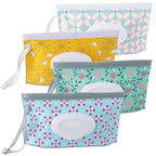 FEBSNOW 4 Pack Baby Wipe Dispenser, Portable Refillable Wipe Holder, Baby Wipes Container, Wipe Dispenser, Reusable Travel Wet Wipe Pouch (Floral)