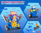 STEM New V6 Engine Model Building Kit，60-Piece Take Apart Toy with Realistic Lights & Sounds, Electric Drill & Tools - Mechanic Repair Playset for Kids Ages 3-5