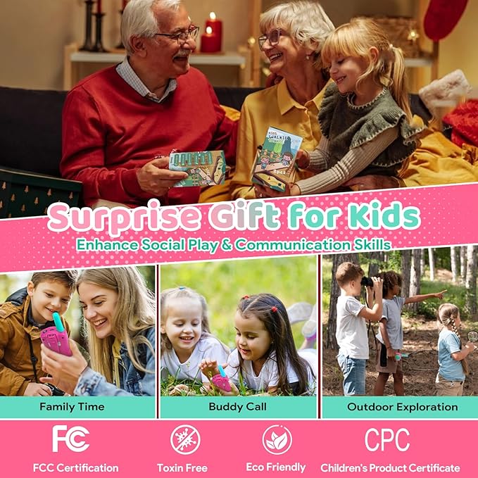 Walkie Talkies for Kids, 3 Miles Long Range 22 Channels 2 Way Rechargeable Kids Walkie Talkie with Flashlight for Camping Hiking Indoor Outdoor Toy 3 4 5 6-12 Boy Girl Birthday Gifts 2 Packs