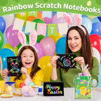 ZMLM Rainbow Scratch Party Favors Kids: Birthday Gifts Toy Bulk Scratch Art Notebook 24 Pack Birthday Goodie Bags Stuffers Girls Boys Art Craft Pad Classroom Prizes School Teacher Supplies (Easter)