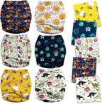 Mama Koala 3.0 Cloth Diapers for Babies, 6 Pack One Size Washable and Reusable Pocket Diapers for Newborns and Toddlers (Animals and Earth)