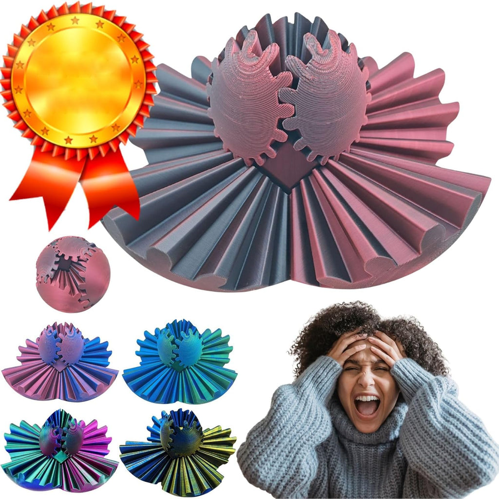 Gear Ball for ADHD 3D Printed Gear Ball Steampunk Whirling Wonder Fidget Toy Gearsphere Gear Ball for Stress and Anxiety Relaxing Fidget Ball Ideal for Sensory Needs and Autism (Laser Black Red)