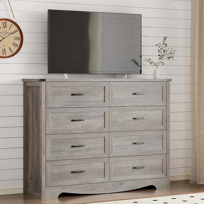 8-Drawer Dresser for Bedroom, Modern Wooden Chest of Drawers with Metal Handles, Anti-Tipping Design, Sturdy and Stable Storage Organizer for Living Room, Entryway, Home Office, Standard