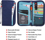 ZOPPEN Passport Holder Family RFID Passport Wallet, Passport Holder Women/Men, Travel Wallet Documents Organizer Zipper Case with Removable Wristlet Strap, Travel Essentials for Flying