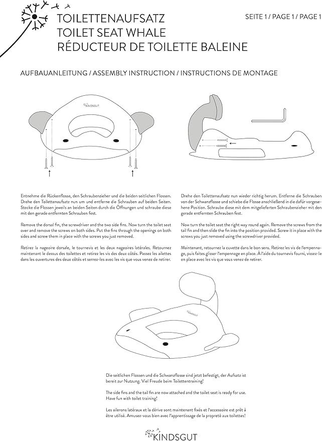 Kindsgut Potty Training Seat in whale design, designed in Germany, suitable for all toilet shapes non-slip toilet seat, Dusty Pink