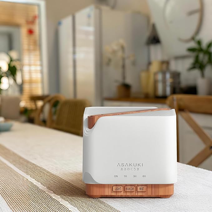 ASAKUKI 700 ml Premium Essential Oil Diffuser, 5 in 1 Ultrasonic Aromatherapy Fragrant Oil Vaporizer Humidifier, Timer and Auto-Off Safety Switch, 7 LED Light Colors