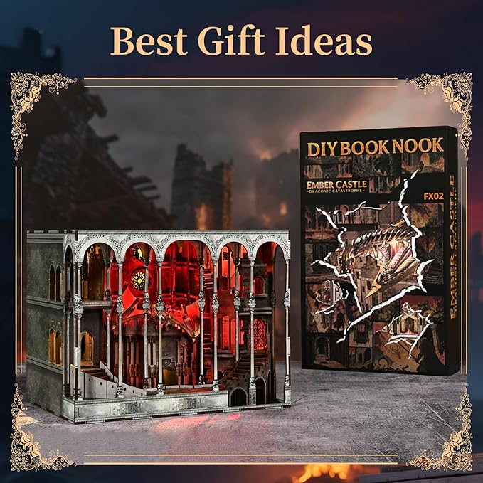 Book Nook Kits for Adults - Book Nook Kit Bookshelf Decor DIY Miniature House Kit for Bookshelf - Craft Kits for Adults Booknook Model Kits Tiny House Arts and Crafts (Ember Castle)