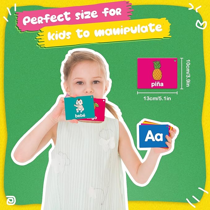 Spanish Flash Cards Toddler Bilingual Baby Cognitive Flashcards, Alphabet, Animals, Numbers, Shapes Colors, First Words, Body Parts,Emotions,Educational Toys Kindergarten Learning Activities