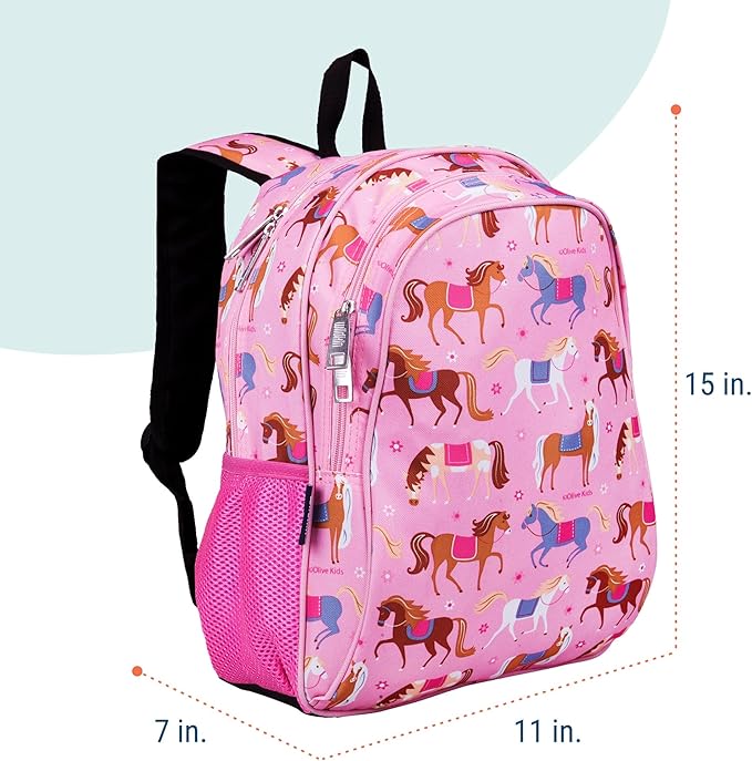 Wildkin 15-inch Kids Backpack – Durable, Padded, Adjustable for School & Travel - Horses