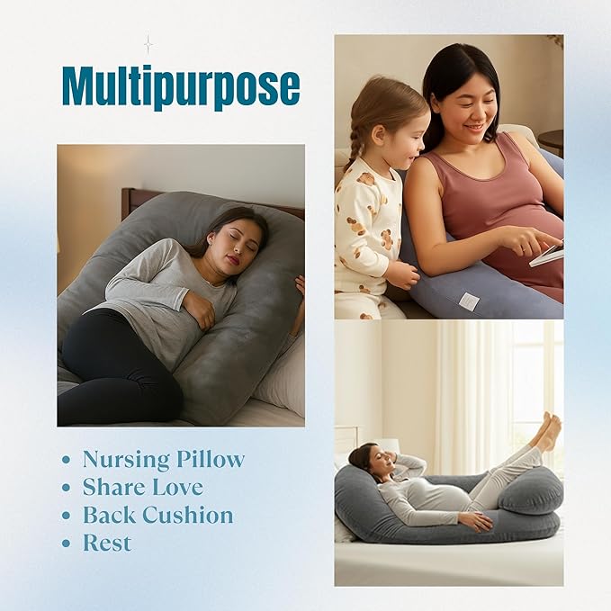 G Pregnancy Pillows with 2 Covers for Sleeping - G Shaped Full Body Maternity Pillow for Pregnant Women with Premium Removable Covers - Support for Back, Legs, Belly, HIPS, 69 Inch, Grey