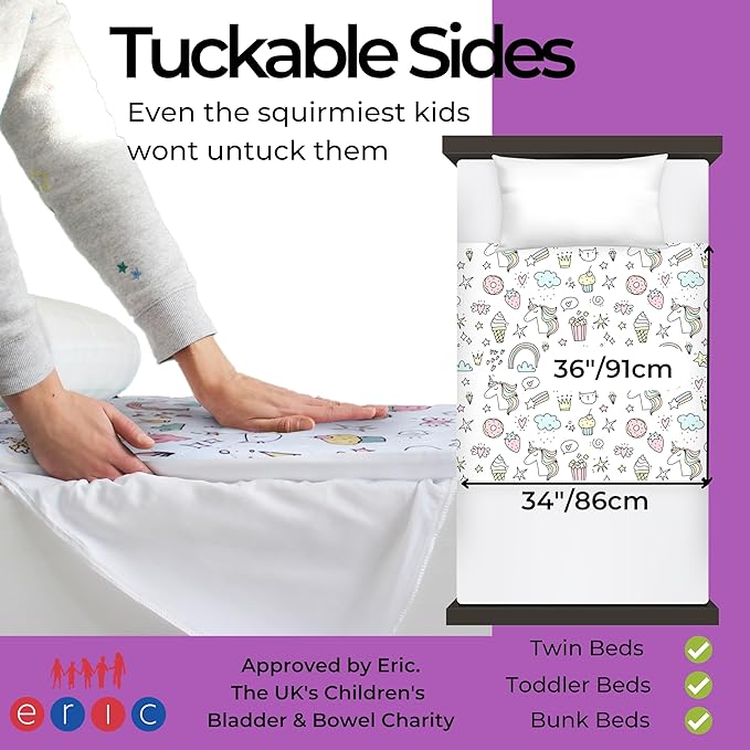 Hygge Sheets® Potty Training Pee Pads for Kids, Toddlers - 100% Waterproof, Non Slip Bed Wetting Pad for Twin Beds - Washable, Reusable Mattress & Sheet Protector - Unicorn