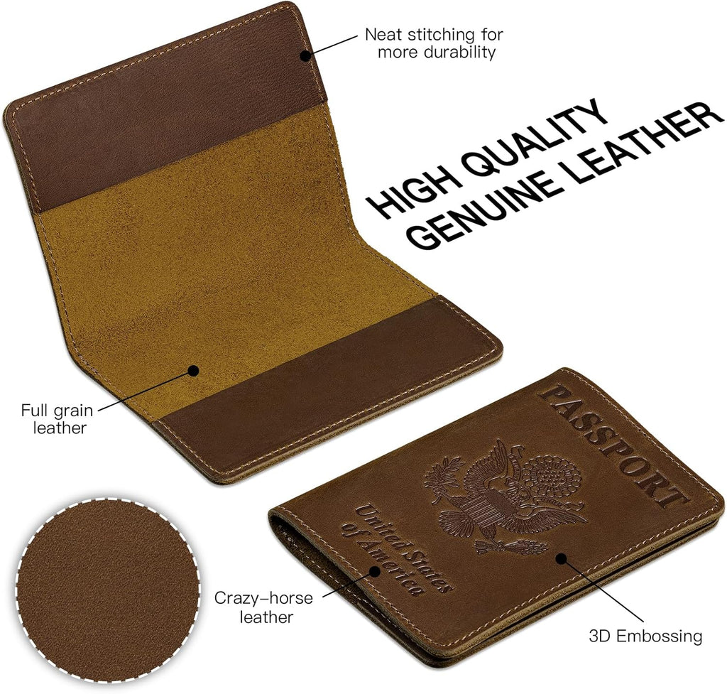 BIAOTIE Premium Leather Passport Holder Covers, Rfid Travel Wallet Passport Document Holder, Travel Essentials Wallet Cover Case for Men and Women (Brown)