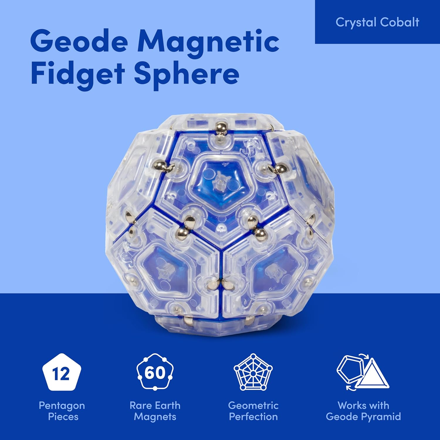 Speks Geode Sphere Magnetic Fidget Toy for Adults | Quiet Adult Sensory Toy for Stress Relief & Anxiety, Office Desk Toy & Top Gadget Gift Idea | Cobalt, 12-Piece Set