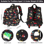 Accmor Toddler Backpack with Leash, Baby Backpacks with Anti Lost Wrist Link, Cute Mini Kids Backpack Leash Walking Harness for Travel, Small Excavator Backpack Tether for Boys Girls 1-3 (Black)