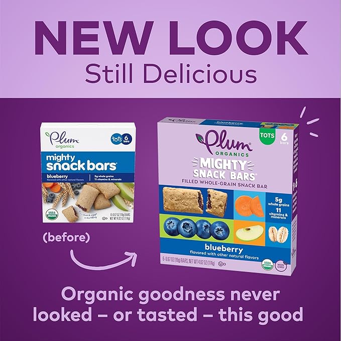 Plum Organics Mighty Snack Bars - Blueberry - 0.67 oz Bars (Pack of 6) - Organic Fruit and Vegetable Toddler Food Snack Bars