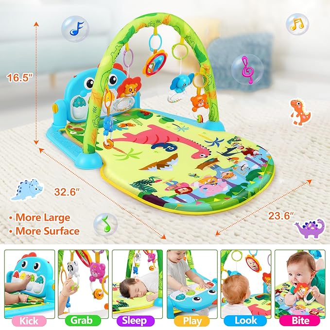 UMIKU Baby Play Mat Baby Toys Tummy Time Mat Activity Center for Newborn Infant Piano Tummy Time Music & Light Infant Boy Girl Gifts for Babies Toys 0-3 3-6 6-12 Months, Dinosaur Style