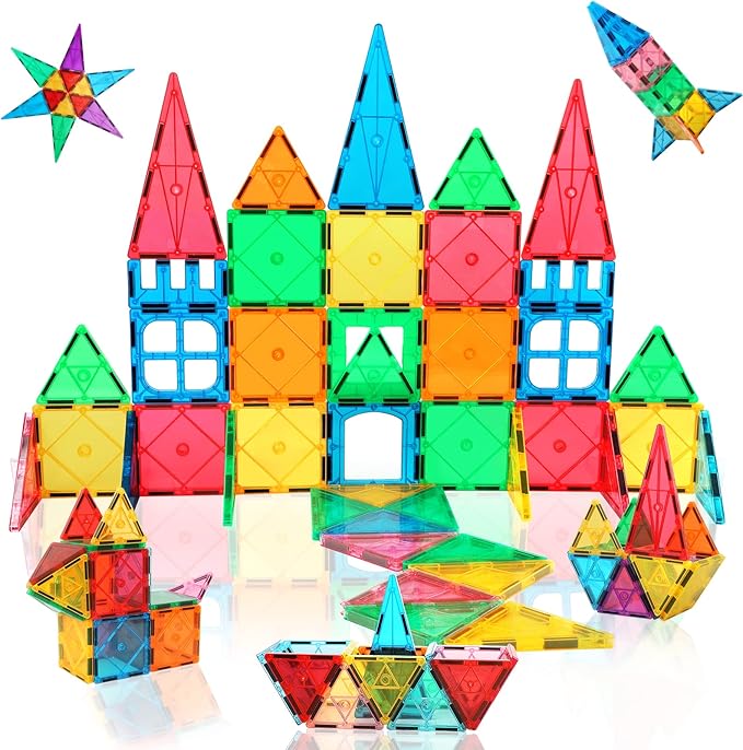 Magnetic Tiles Building Blocks for 3 4 5 6 7 8+ Years Old Boys Girls Colorful Magnet Stacking Toys Birthday Gift for Toddlers STEM Preschool Educational Construction Tiles Set