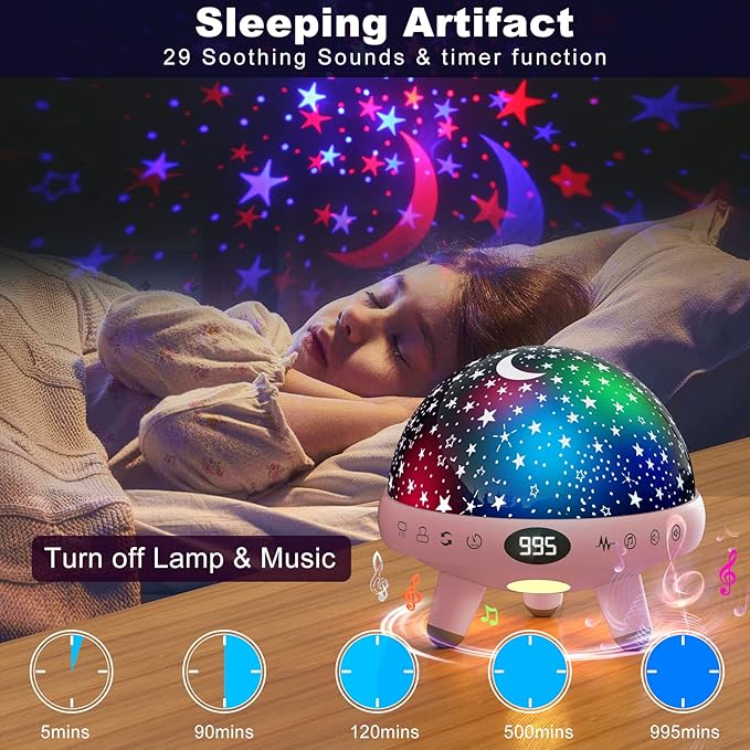 YACHANCE Baby Night Light Star Projector Night Light projector for Kids Room with Sound Machine White Noise Machine for Sleeping Soother Nursery Lamp 9 Natural Sounds 20 Lullabies Remote Control Timer
