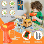 Aliex 38PCS Kids Wooden Truck Tool Set with Toy Drill for Toddlers Ages 3 4 5 6,Montessori STEM Educational Learning Construction Workbench Pretend Play Tool Kit,Birthday Sensory Gift for Boys Girls