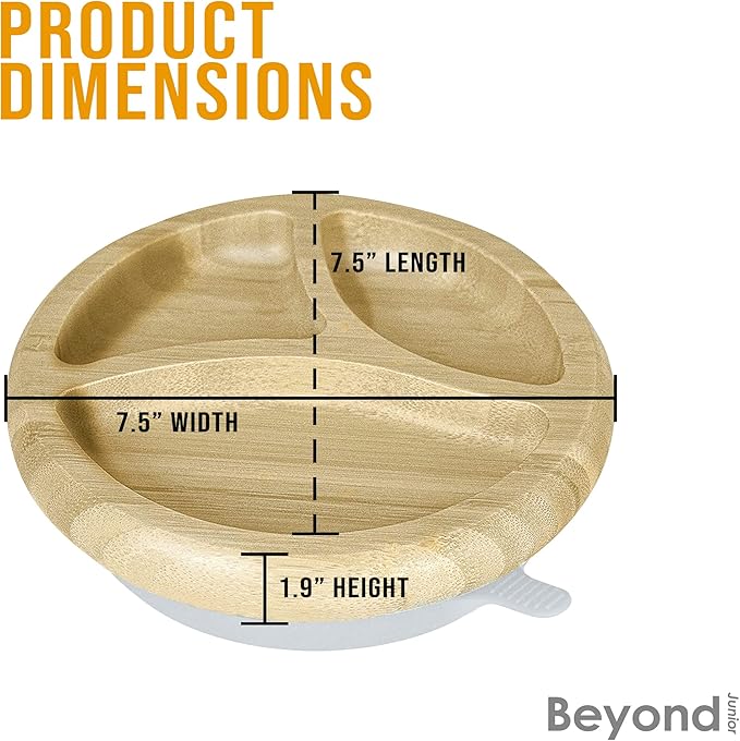 Abiie Octopod Bamboo Dish - Kids Plates for 4 months and up, 3-Compartment Baby Plates with Suction, Round Bamboo Baby Plate, Mess-Free Toddler Suction Plates, Baby Feeding Supplies, 7.5 x 7.5 x 1.9in