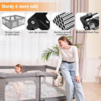 Foldable Baby Playpen with Gate, Extra Large Collapsible Play Yard for Babies & Toddlers, Portable Travel Play Pen with Fence, Safe Activity Center for Indoor & Outdoor Use (59"×71" Grey)