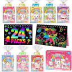 ZMLM Rainbow Scratch Party Favors Kids: Birthday Gifts Toy Bulk Scratch Art Notebook 24 Pack Birthday Goodie Bags Stuffers Girls Boys Art Craft Pad Classroom Prizes School Teacher Supplies (Unicorn)