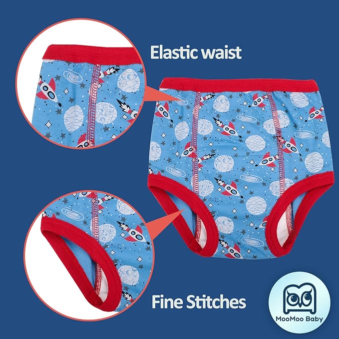 MooMoo Baby 8 Packs Potty Training Pants Cotton Absorbent Training Underwear for Toddler Boy and Girls 2T-9T