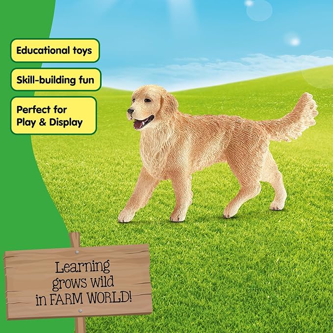 Schleich Farm World, Farm Animal Toys for Kids and Toddlers, Golden Retriever Toy Dog Figurine, Ages 3+