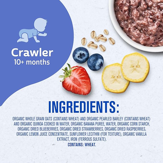 Gerber Stage 3 Baby Food, Organic Morning Bowl, Oats Barley & Quinoa, Baby Oatmeal, 8PK