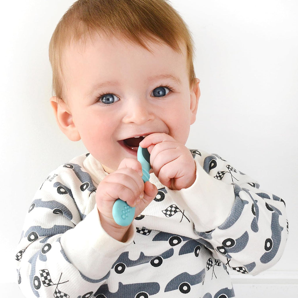 PrimaStella Silicone Chew Spoon Set for Babies and Toddlers - Safety Tested - BPA Free - Microwave, Dishwasher and Freezer Safe - Earth Shades