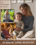 3 Pack Women's Nursing Long Sleeve Tops Breastfeeding Thermal Sweaters with Hidden Zipper Maternity Ribbed Shirts