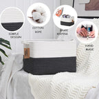 COMFY-HOMI Cotton Rope Woven Basket with Handles for Shelves,Toys,Book, Cloth Storage Baskets Bin for Organizing-13.5"x11"x9.5" Toy Decorative Organizer for Living Room, Bathroom-White/Dark Grey