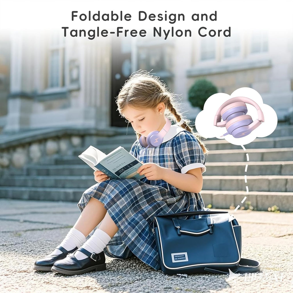 Kids Headphones, Wired Headphones for Kids Over Ear with Microphone, 85/94dB Volume Limiter Headphone for Girls Boys, Foldable Headphone for Learning & Entertainment, Gradient Pink