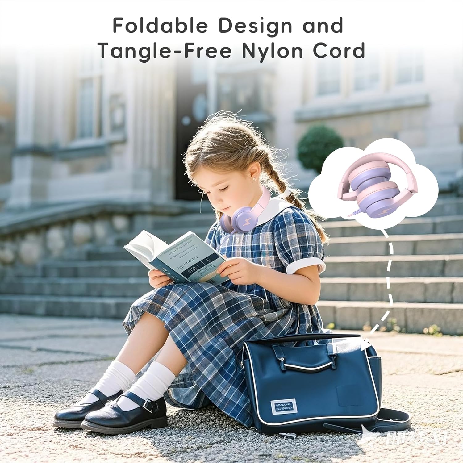 Kids Headphones, Wired Headphones for Kids Over Ear with Microphone, 85/94dB Volume Limiter Headphone for Girls Boys, Foldable Headphone for Learning & Entertainment, Gradient Pink