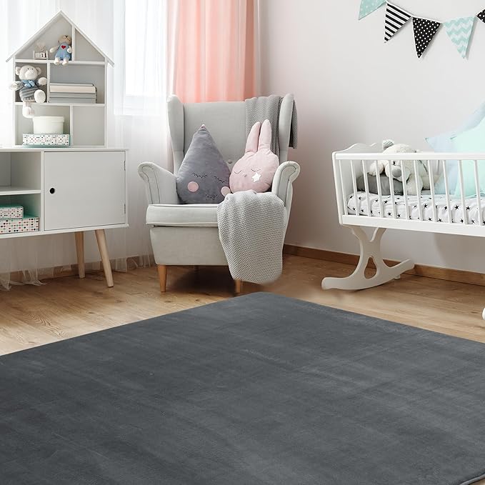 BALAPET Thick Memory Foam 50x50 Play Mat for Playpen, Super Soft Velvet Portable Baby Playpen Mat for Kids Toddler Crawling and Play, Non-Slip Bottom Playmat, Dark Grey