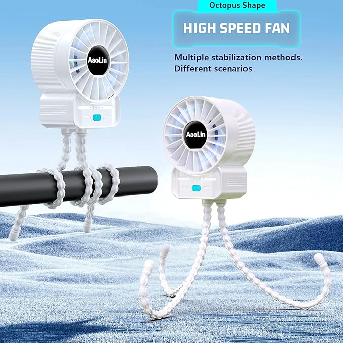 2 Pack Multifunctional Portable Stroller Fan 4 Speed 6600rpm High Speed Usb Rechargeable Personal Mini Handheld Fan Extended Tripod For Desktop Winding Kids Bed Treadmill Bike Golf Cart Outdoor Travel