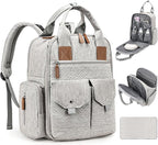 Diaper Bag Backpack - Large Diaper Bag with Portable Changing Pad as Baby Shower Gifts, Lightweight Waterproof Unisex Travel Baby Bag with 4 Insulated Pockets and Stroller Buckles, Light Grey