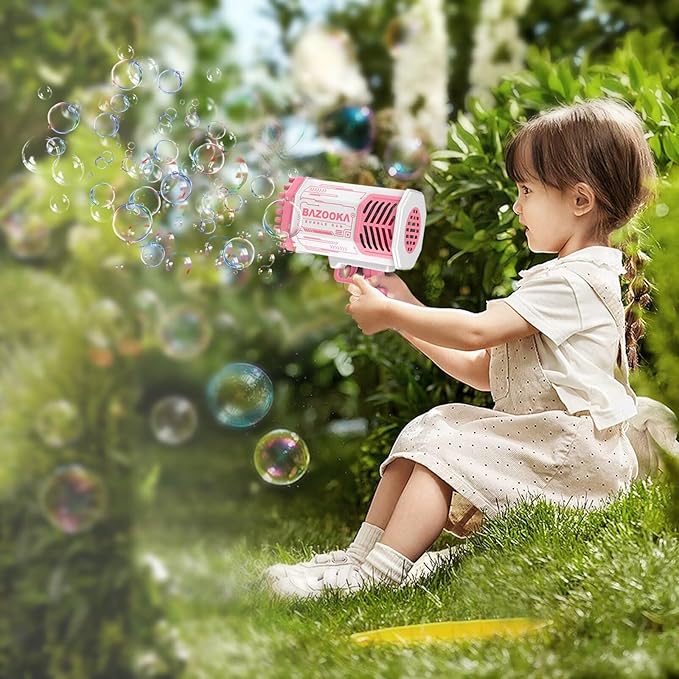 Bubble Gun, Bazooka Bubble Machine Gun, Bubble Blaster Gun with Bubble Solution, 69 Holes Bubble Bazooka Gun Outdoor Summer Toy Party Favors for Kids Pink Bubble Maker Blowers