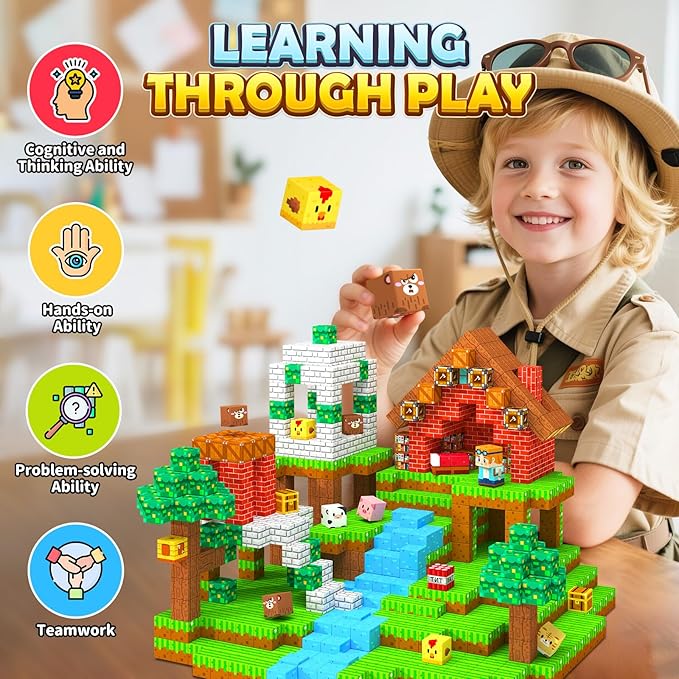 Magnetic Blocks, Magnet Tiles Building Blocks STEM Montessori Toddler Kids Toys for Boys Girls Ages 3+, Educational Construction Outdoor Toys, Classroom Must Have Learning Sensory Gifts (0.8IN)