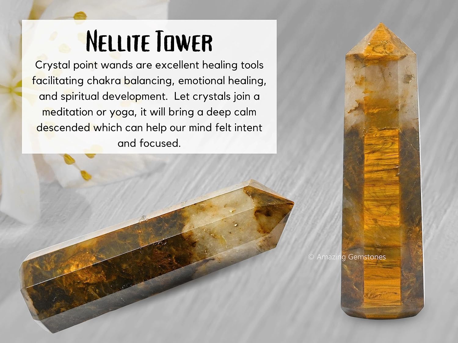 Amazing Gemstone Nellite Crystal Towers ~ Natural Healing Crystal Point Obelisk for Reiki Healing and Crystal Grid (2" to 3" INCH)