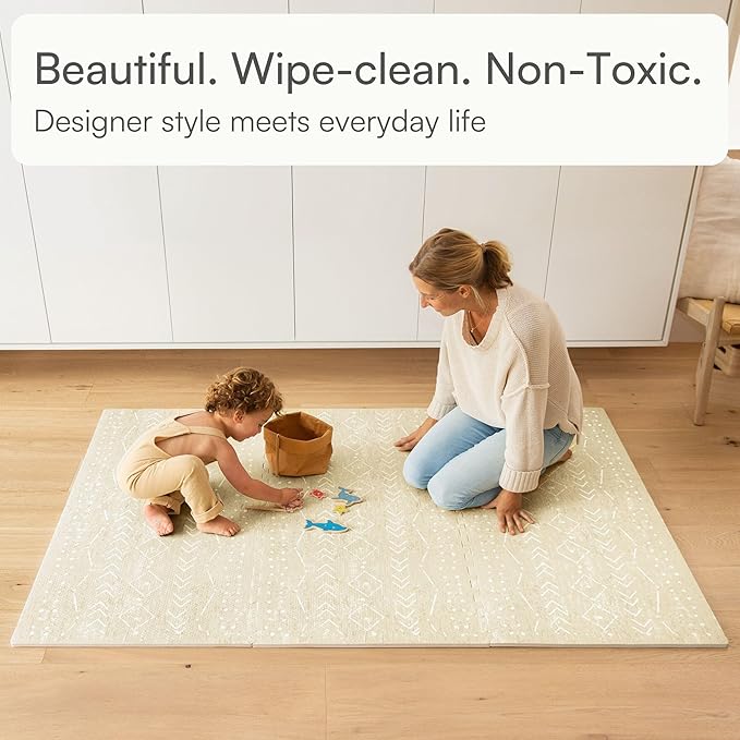 Baby Play Mat for Floor – 4x6ft Beige | Soft Non Toxic Premium EVA Foam Tiles for Tummy Time, Crawling & Playroom – Waterproof Interlocking Floor Mat for Babies & Toddlers by Lillefolk (6 Tiles)