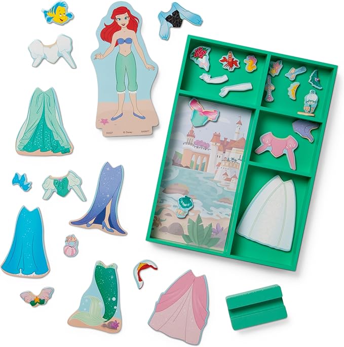 Melissa & Doug Disney Princess Ariel Magnetic Dress-Up Wooden Doll Pretend Play Set (30+ Pieces)