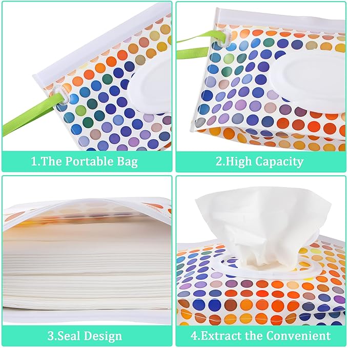 FEBSNOW 4 Pack Baby Wipe Dispenser, Portable Wet Wipe Holder Container, Reusable Wipes Dispenser Cases, Lightweight Travel Wet Wipe Pouch