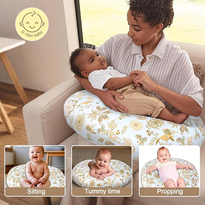 Baby Nursing Pillow for Breastfeeding, Adjustable Breast Feeding Pillow for Bottle Feeding, Breastfeeding Essentials for Mom and Baby Healthier Nursing, Removable Cover- Floral