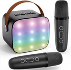 Mini Karaoke Machine for Kids Teen Adults - Toddler Toys Birthday Gift for Kids Girls Ages 3-12, Portable Bluetooth Speaker Set with 2 Wireless Microphones fits Family Fun Indoor Party Camping, Black