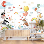 Hot Air Balloon Wall Decals by Lipastick - Peel and Stick Animal Stickers Raccoon, Fox, Koala, Panda for Kids Room, Nursery, Playroom, Bedroom - Removable Wall Decor for Boys, Girls, Babies - XXL Size