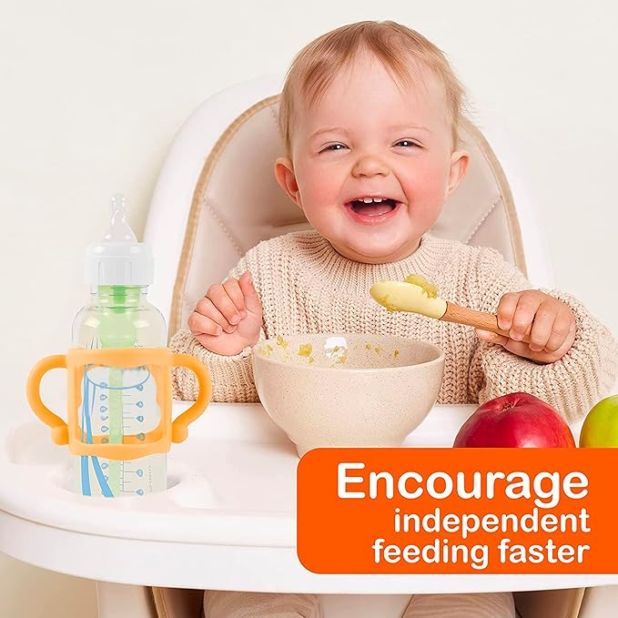 TonGass (6-Pack) Bottle Handles for Dr Brown Baby Bottles with Easy Grip Handles to Hold Their Own Bottle - BPA-Free Soft Silicone (Blue Green Red White Pink Orange, Narrow)