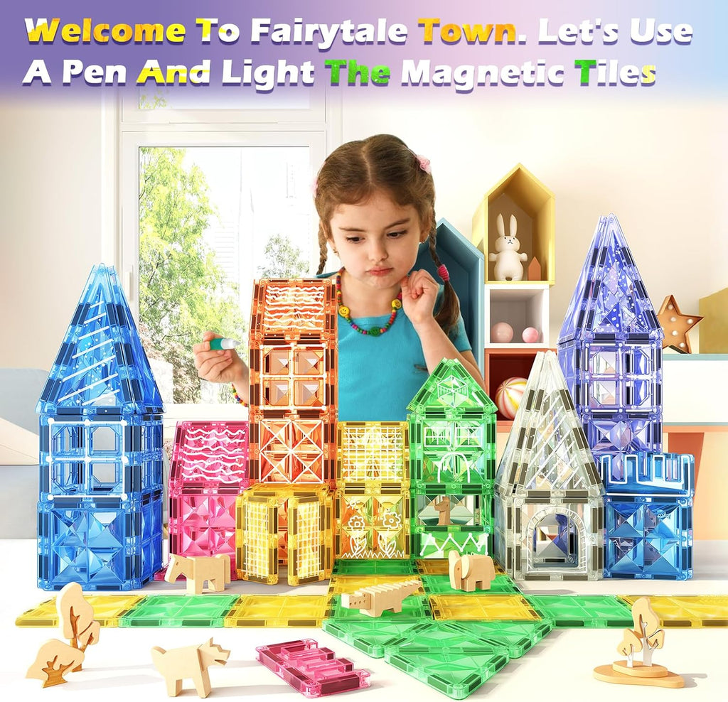 Magnetic Tiles Kids Toys STEM Sensory Toy Magnetic Building Blocks Toys for Toddlers Boys & Girls Ages 3 4 5 6 7 8+ Birthday Girls Gifts