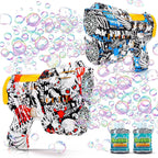 2 Pack Bubble Guns for Kids, Rechargeable LED Light Up Graffiti Bubbles Machine Blower with 2 Bottles Refill Solution for Kids 4-8, Bubble Makers Blaster for Toddlers