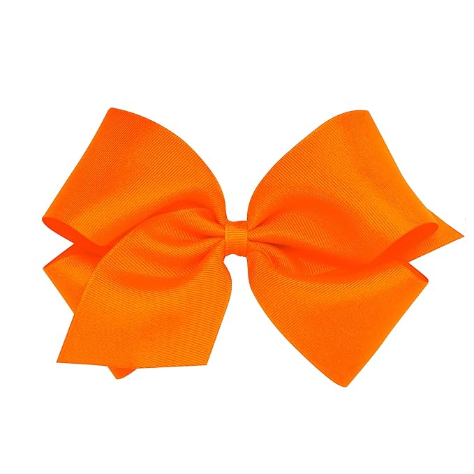 Wee Ones Girls' Plain Wrap Classic Grosgrain Hair Bows on a WeeStay No-Slip Hair Clip, Handmade, King, Orange